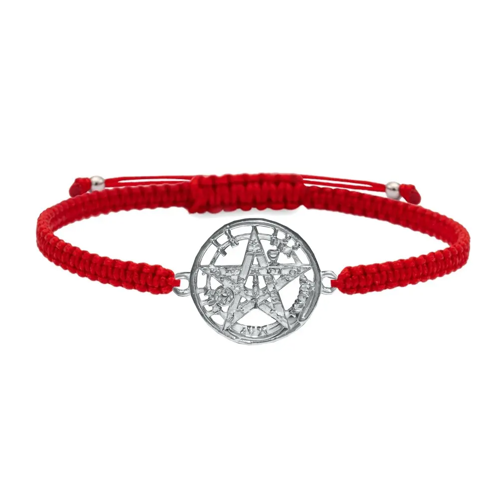 Pulsera plata macramé roja (tetragramaton)