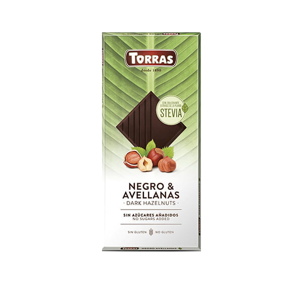 CHOCOLATE NEGRO CON AVELLANAS CON STEVIA, 125 g
