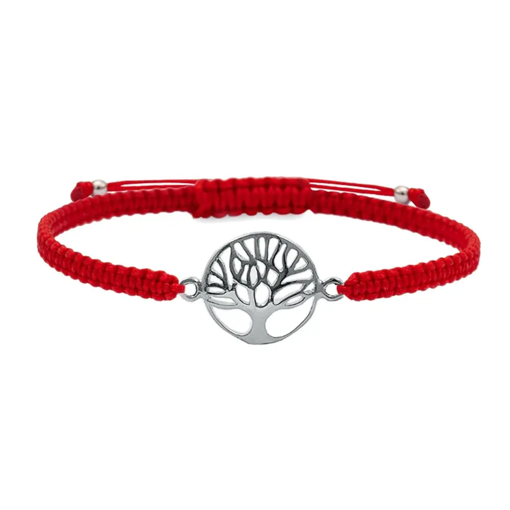 Pulsera plata macramé roja arbol de la vida