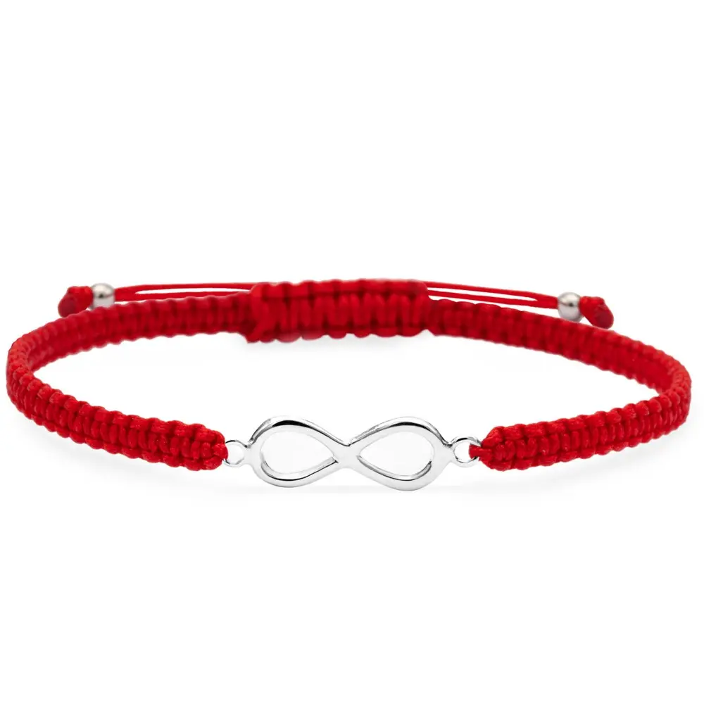 Pulsera plata macramé roja infinito
