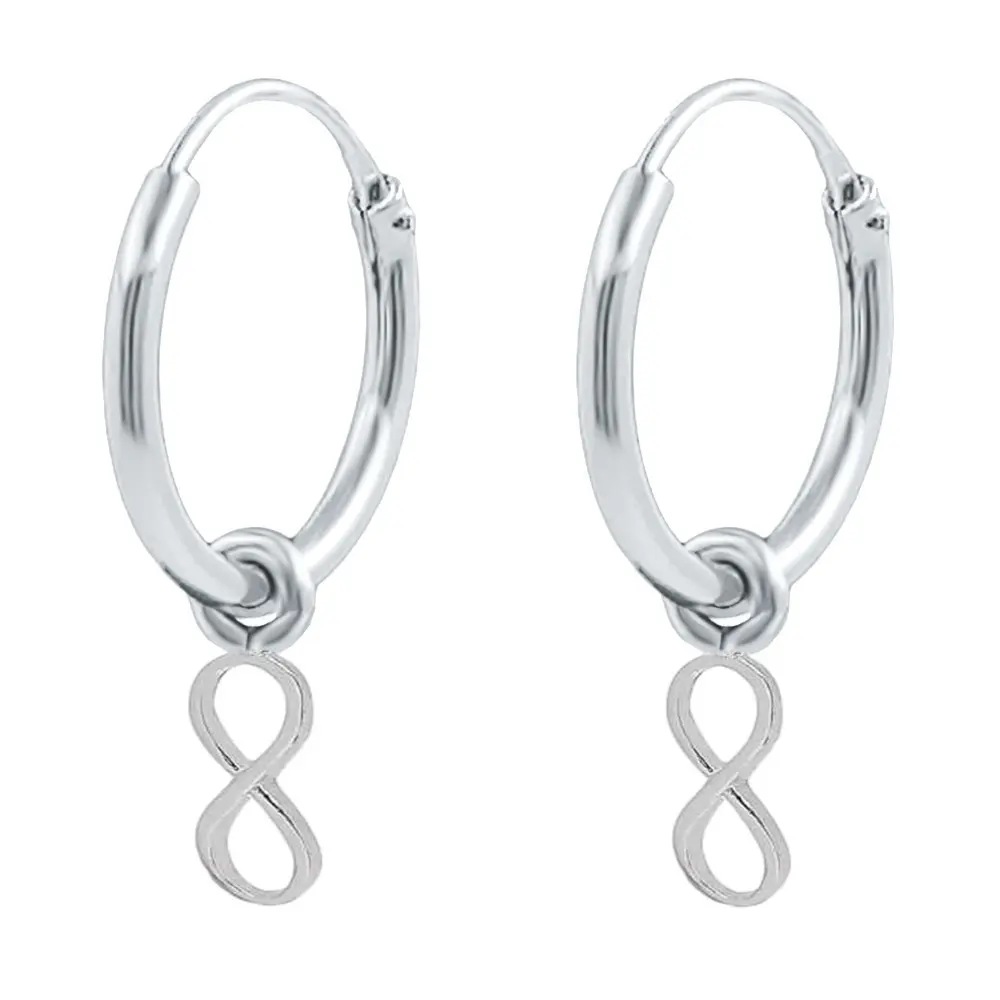 Aros de de plata 1,2 x12 mm con colgante de charm infinito