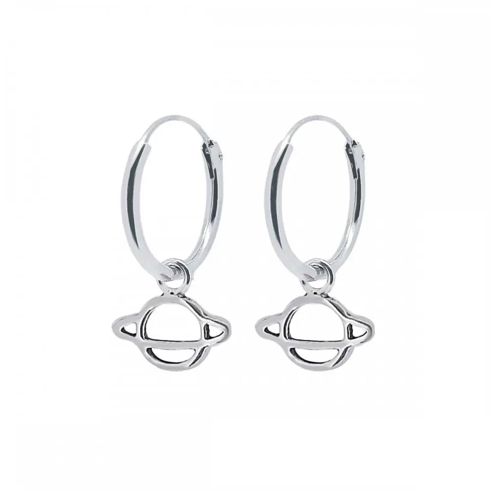 Aros de plata 1.2 x 12 mm con charm de planeta