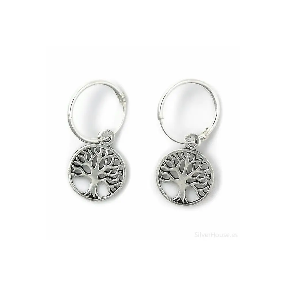 Pendientes de 1,2 x 12 mm aro y charm arbol de la vida