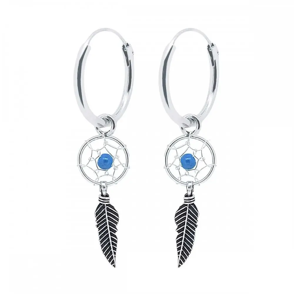 Pendientes de 1,2 x 12 mm aro y charm atrapasueños turquesa 8 mm