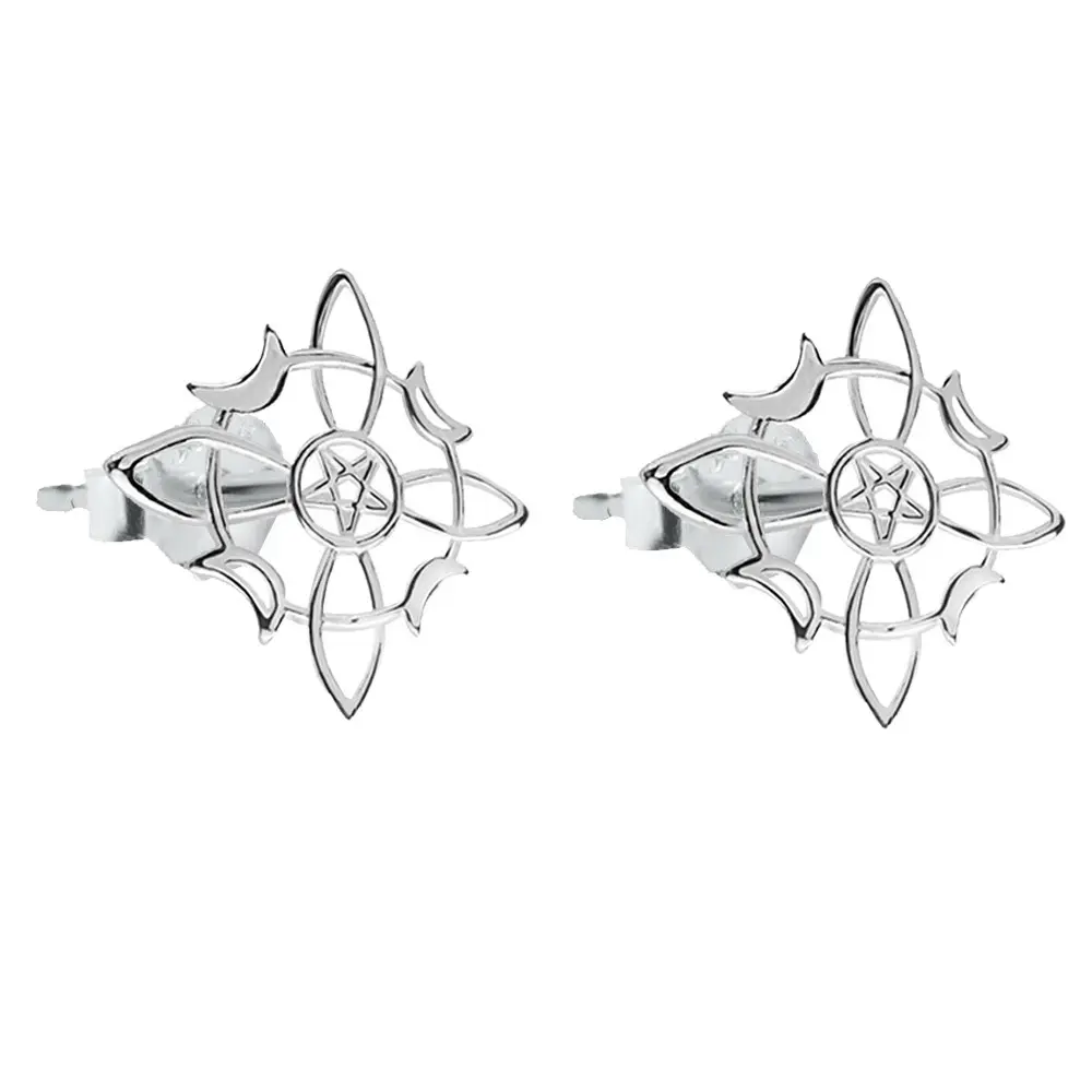 pendiente plata nudo de brujas con lunas