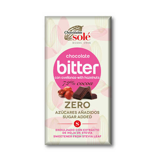 [48036] Chocolate Bitter con Avellanas y Stevia 72% Cacao SinGluten 100g Chocolates Sole