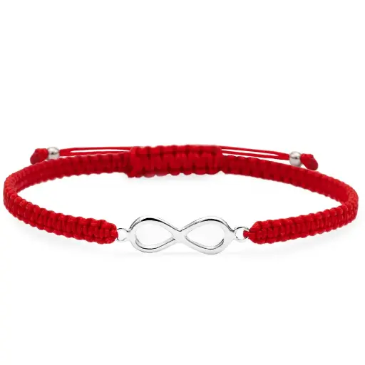 [10075] Pulsera plata macramé roja infinito