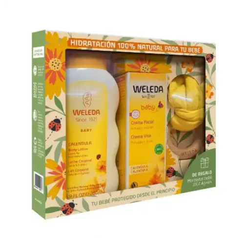 [55287] Weleda Pack Hidratación Caléndula Leche Corporal+ Crema Facial + Mordedor