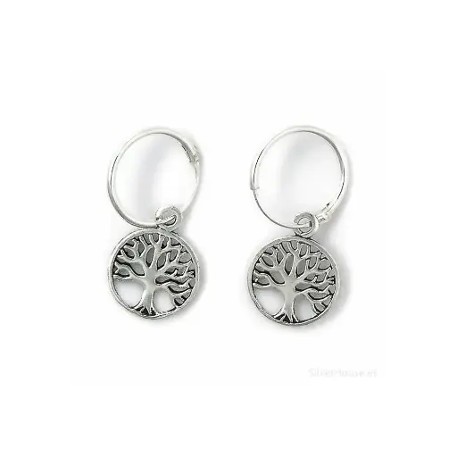 [1200167] Pendientes de 1,2 x 12 mm aro y charm arbol de la vida