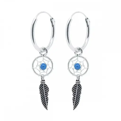 [1200173] Pendientes de 1,2 x 12 mm aro y charm atrapasueños turquesa 8 mm
